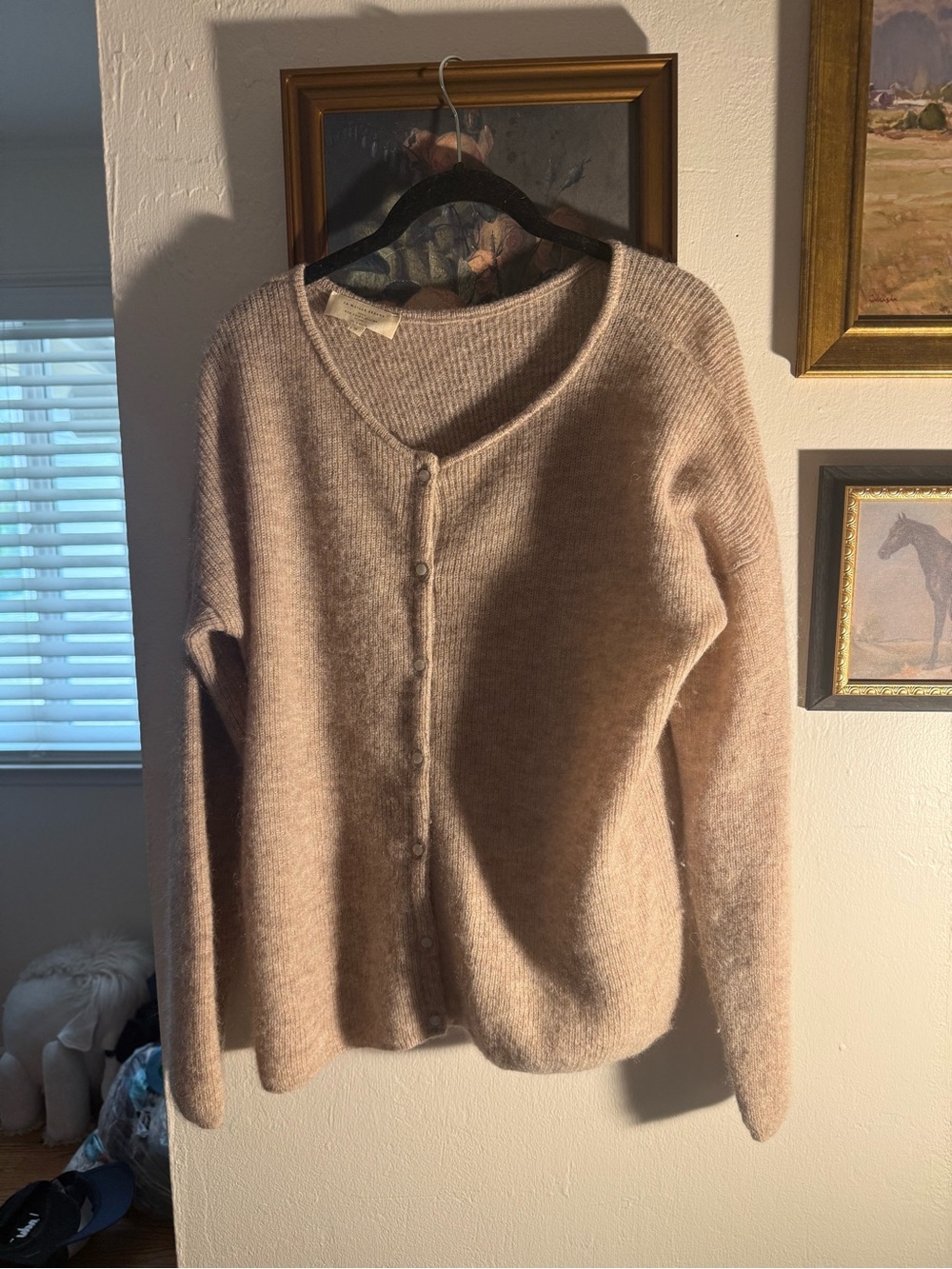 Sezane Soft Button-Front Cardigan in Pale Taupe